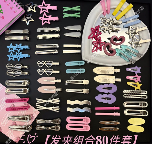 80PCS Assorted Hair Accessories Set – Metal & Color Clips
